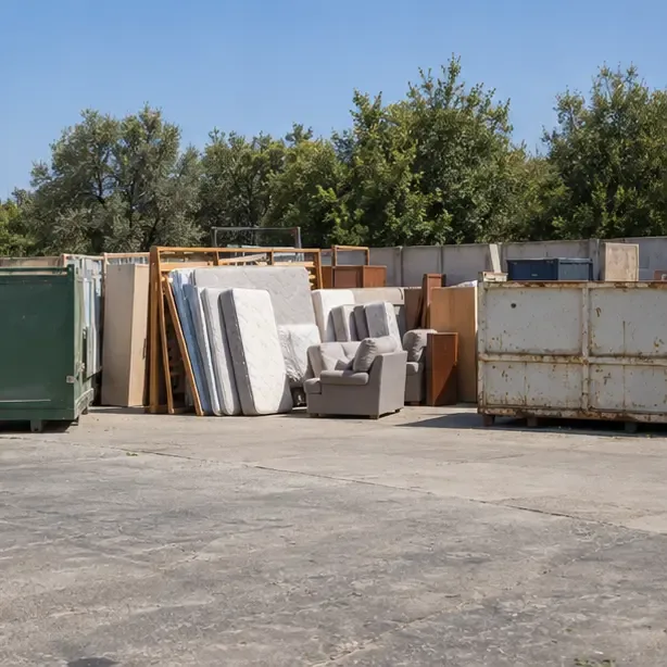 Area di raccolta con materassi e mobili ingombranti disposti separatamente
