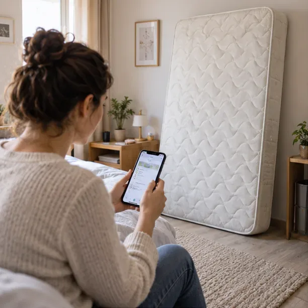 Una residente valuta le modalità per smaltire un materasso appoggiato nella camera da letto