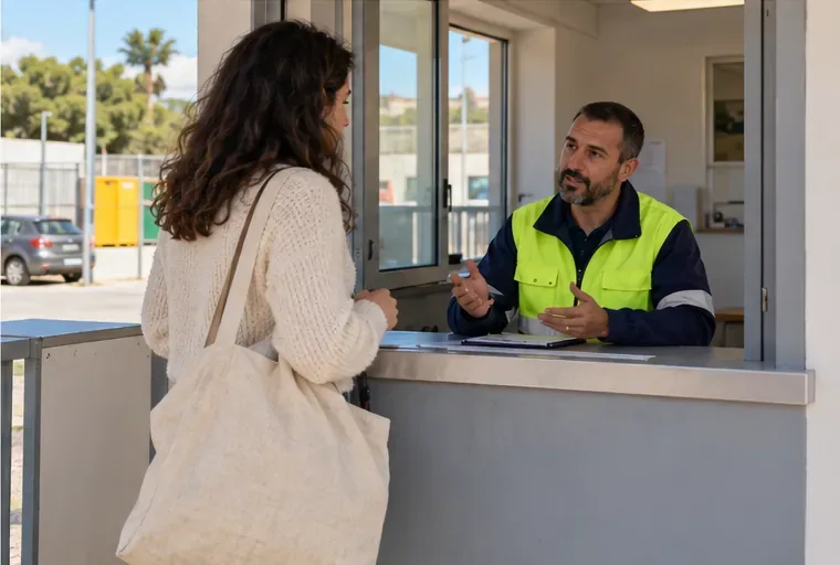Una residente chiede informazioni a un addetto dietro il banco di un centro comunale