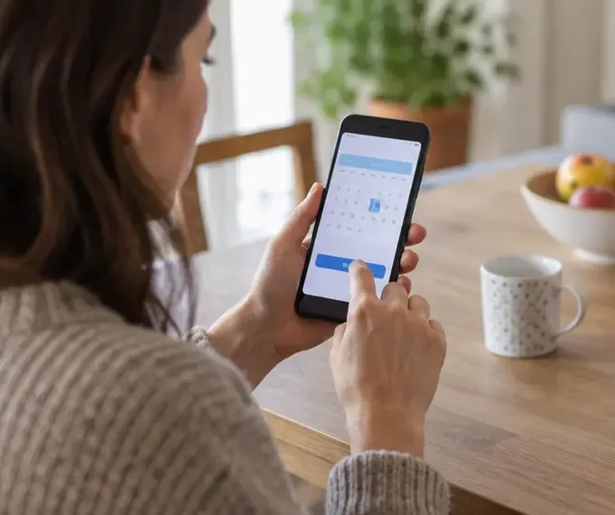 Persona che utilizza uno smartphone per programmare un ritiro