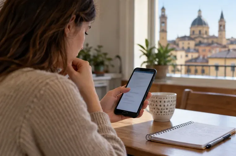 Una persona consulta informazioni sul telefono e prende appunti per verificare quale centro di raccolta accetta la batteria.