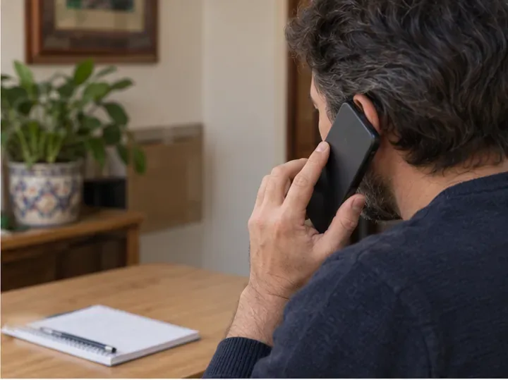 Uomo al telefono mentre prenota il ritiro di una bicicletta fuori uso