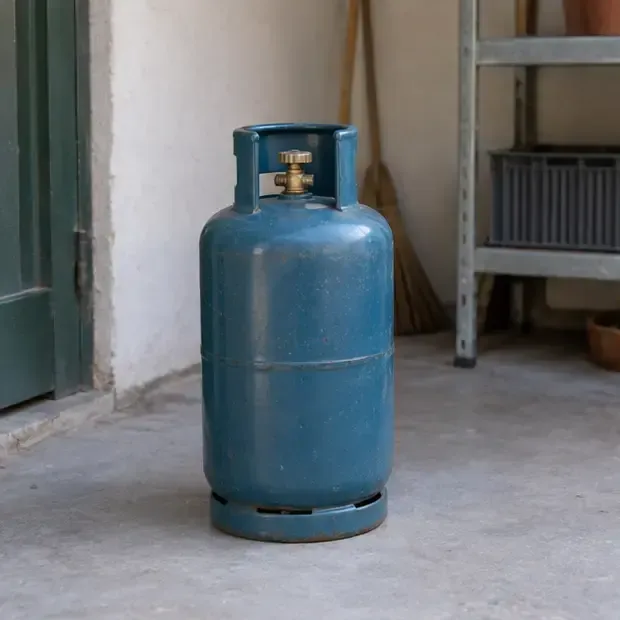 Bombola GPL integra in posizione verticale, con la valvola protetta, conservata in un’area fresca e ventilata