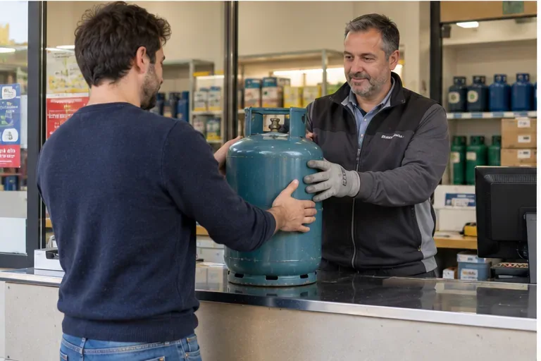 Una bombola GPL viene riconsegnata al banco di un rivenditore specializzato