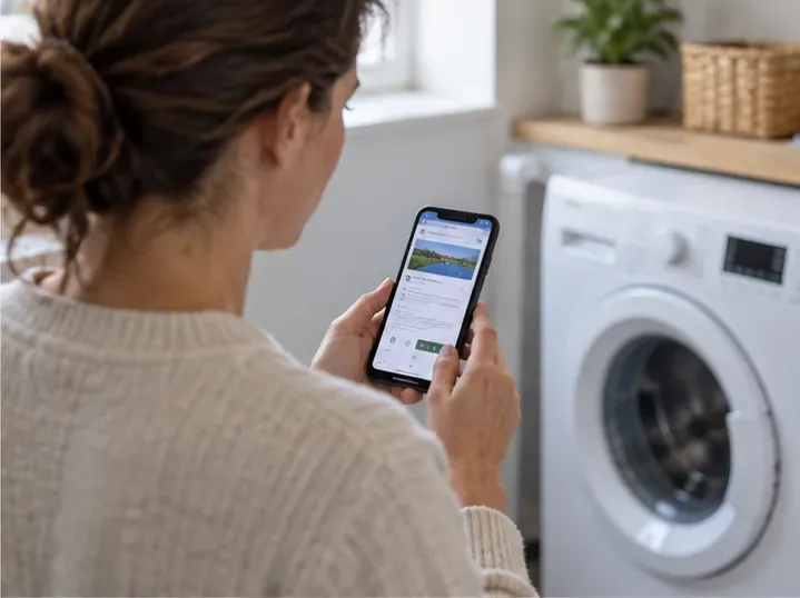 Una persona consulta sullo smartphone una pagina generica per prenotare il ritiro di un elettrodomestico