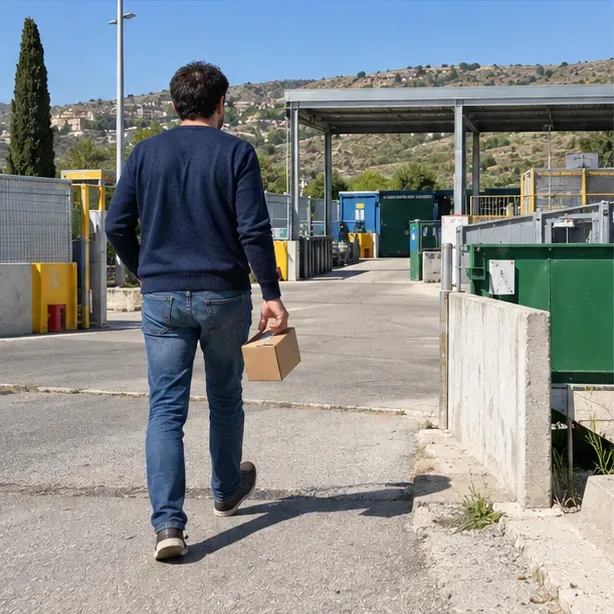 Una persona trasporta una piccola scatola verso un centro comunale di raccolta