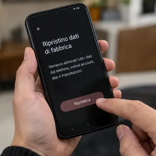 Un dito conferma il ripristino dei dati di fabbrica su uno smartphone