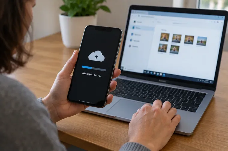 Una persona esegue il backup dei dati di uno smartphone prima di prepararlo per lo smaltimento