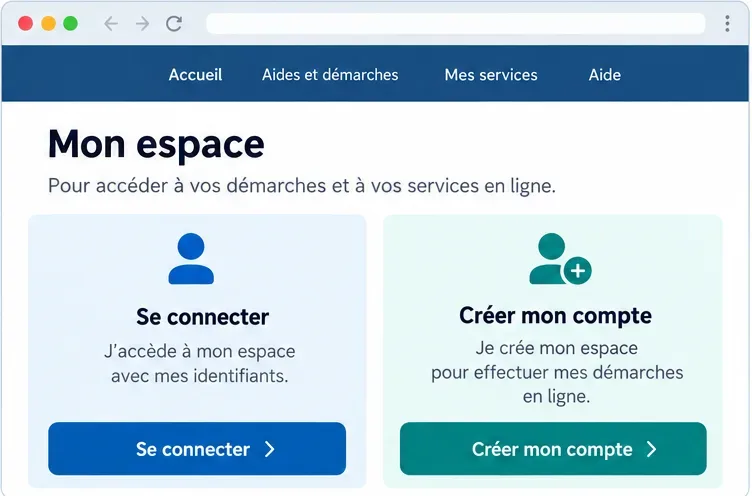 Fenêtre présentant deux choix de parcours, se connecter ou créer un compte.