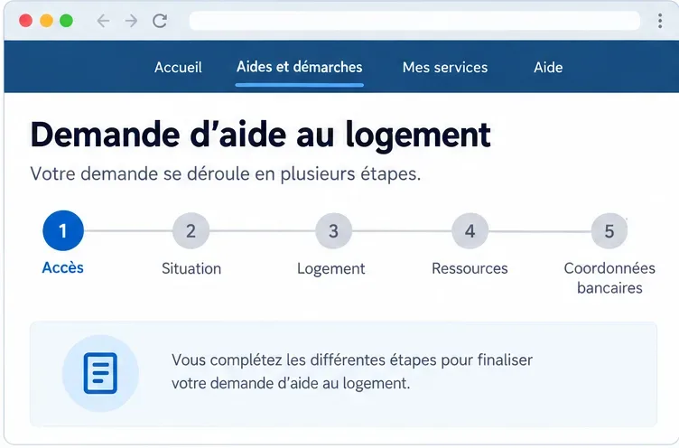 Fenêtre affichant les rubriques Accès, Situation, Logement, Ressources et Coordonnées bancaires.