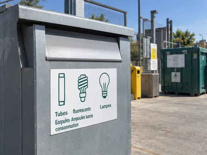 Conteneur de collecte dédié aux tubes fluorescents et aux lampes dans une zone de recyclage