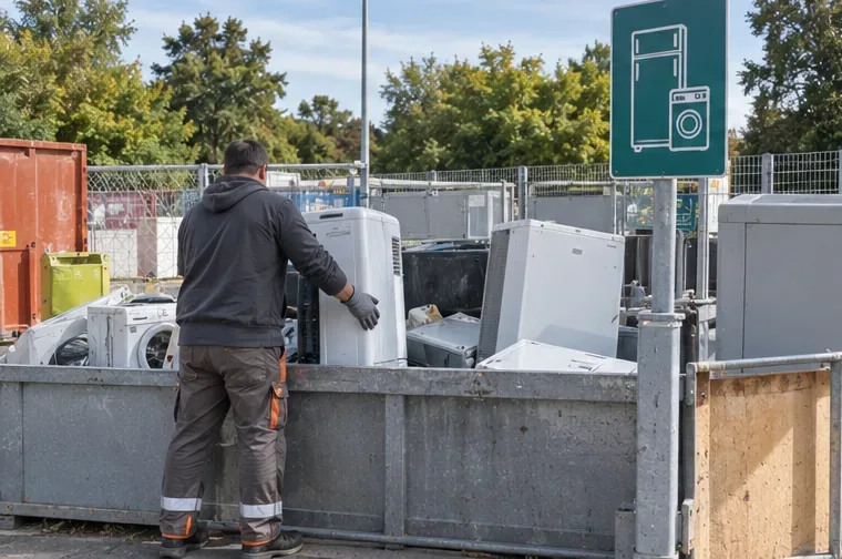 Un appareil de climatisation est placé dans une zone de collecte d’équipements électriques usagés
