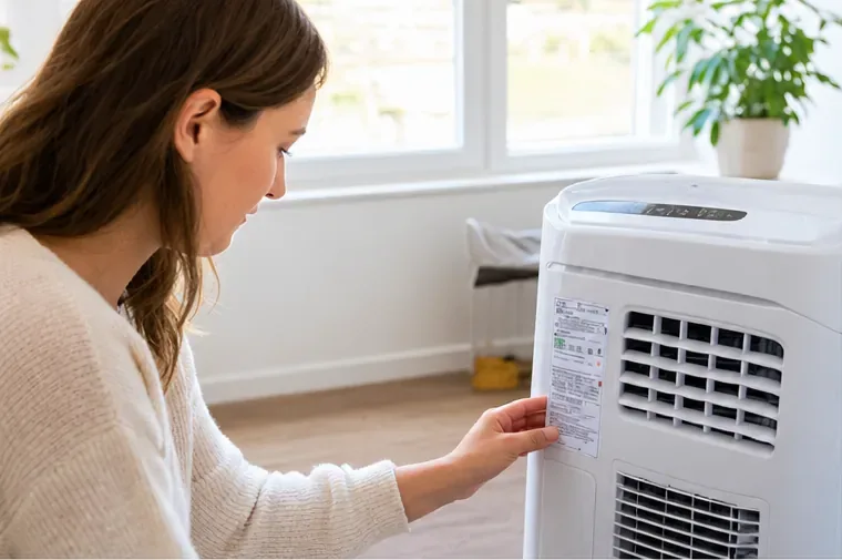 Une personne vérifie l’étiquette d’un climatiseur mobile avant de décider de sa filière de collecte à Marseille.