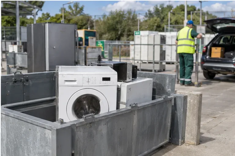 Lave-linge déposé dans la zone réservée aux appareils électriques d’une déchèterie