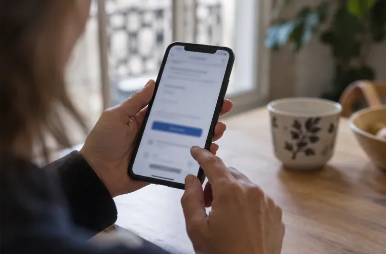 Une habitante consulte un formulaire sur son téléphone pour prendre rendez-vous pour un enlèvement