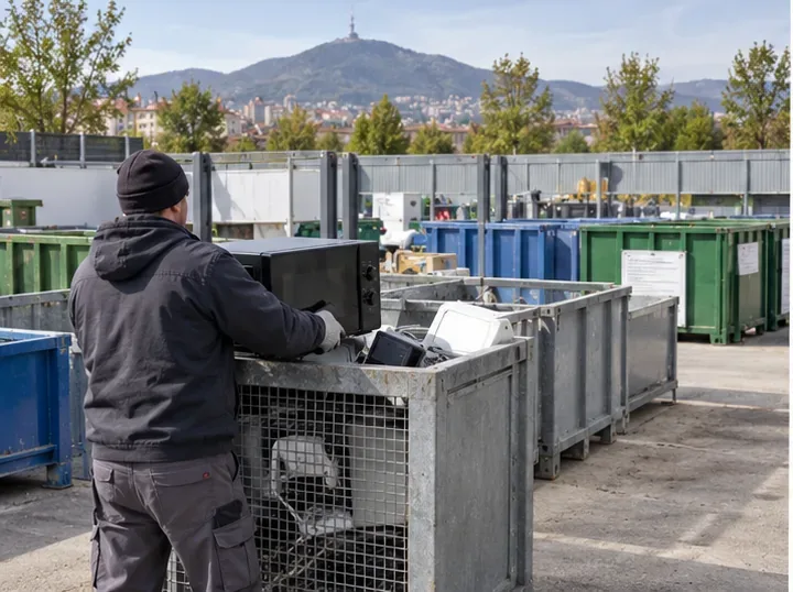 Micro-ondes déposé dans une zone de collecte des équipements électriques d’une déchèterie
