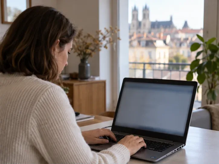 Une personne utilise un ordinateur portable à son bureau avant de le préparer pour une remise ou un dépôt
