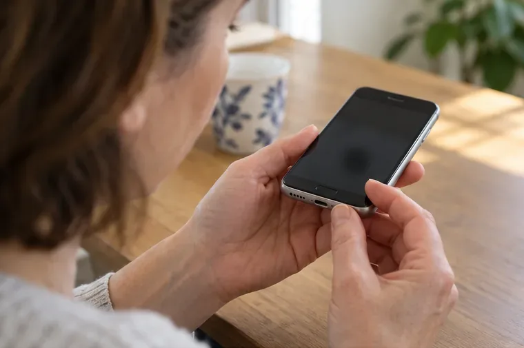 Une personne examine un ancien smartphone encore fonctionnel avant de choisir entre réparation, don et revente.