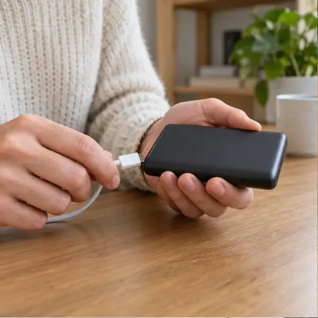 Personne qui débranche une batterie externe intacte pour vérifier son état