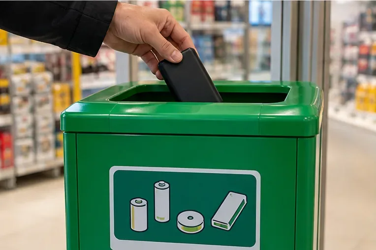 Dépôt d’une batterie externe dans un bac de collecte dédié
