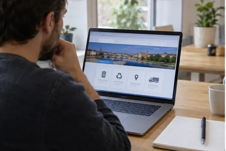 Personne consultant sur un ordinateur une page de service public consacrée au tri et aux déchèteries