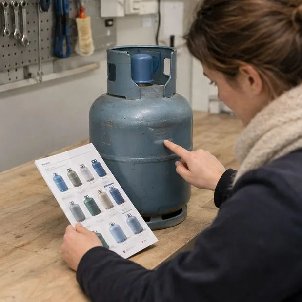 Une personne compare les repères visibles sur une bouteille fermée avec un guide illustré de bouteilles