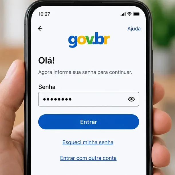 Ilustração da tela gov.br solicitando a senha da conta e mostrando a opção de recuperação de senha