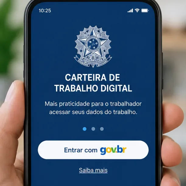Ilustração da tela inicial da Carteira de Trabalho Digital com a opção Entrar com gov.br