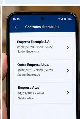 Ilustração da seção Contratos de trabalho com uma lista de vínculos profissionais