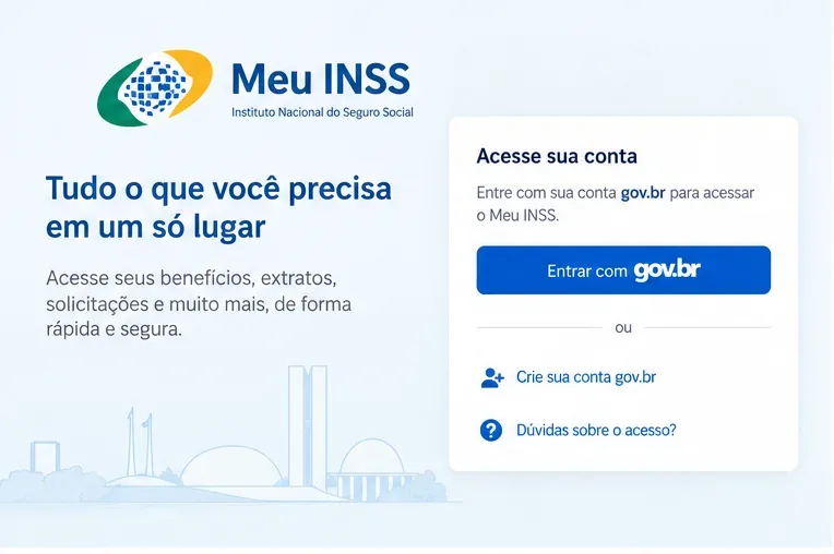 Tela ilustrativa de acesso ao Meu INSS com opção de entrar usando a conta gov.br