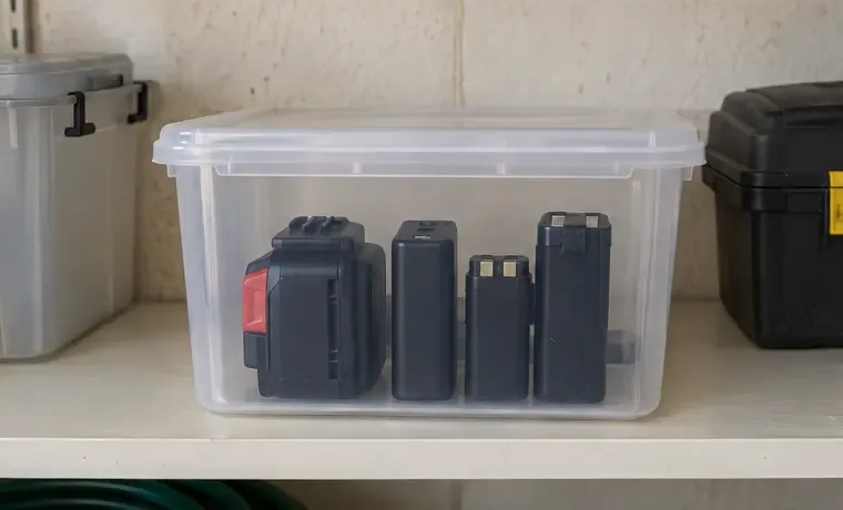 Baterias de lítio isoladas dentro de um recipiente plástico rígido, longe de moedas e ferramentas