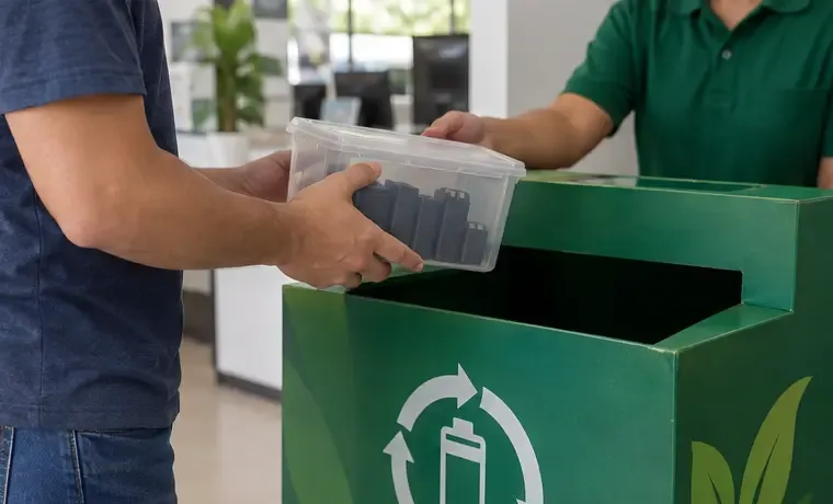 Pessoa entregando um recipiente fechado em uma caixa genérica de coleta de baterias