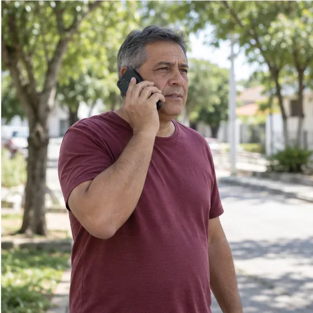 Pessoa do lado de fora e afastada da residência liga para pedir ajuda após suspeitar de vazamento de gás