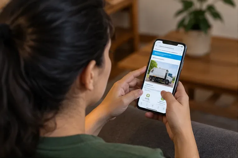 Pessoa consultando no celular as opções oficiais de coleta e entrega de um colchão usado