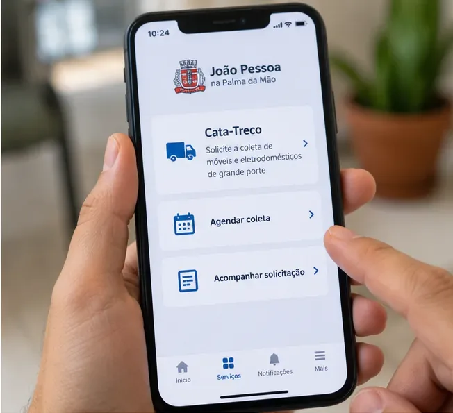 Exemplo visual de solicitação do serviço Cata-Treco em um celular