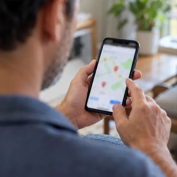 Morador consulta um mapa no celular para localizar um ponto de entrega próximo