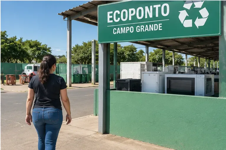 Entrada de exemplo de um Ecoponto com área separada para eletrodomésticos, incluindo micro-ondas
