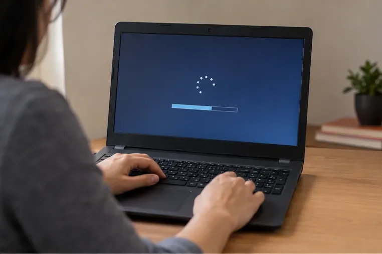 Notebook em processo de redefinição antes de ser encaminhado para reciclagem