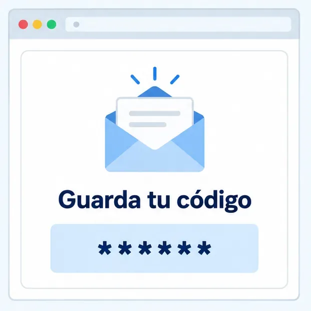 Sobre de correo con un código oculto y el aviso Guarda tu código