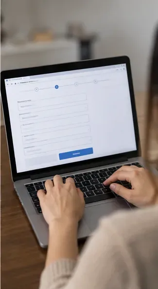 Pessoa preenchendo em um notebook um formulário digital genérico de solicitação de coleta