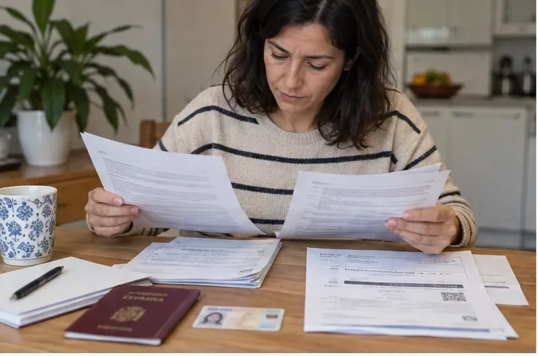 Una persona revisa documentos personales y familiares antes de solicitar el Ingreso Mínimo Vital