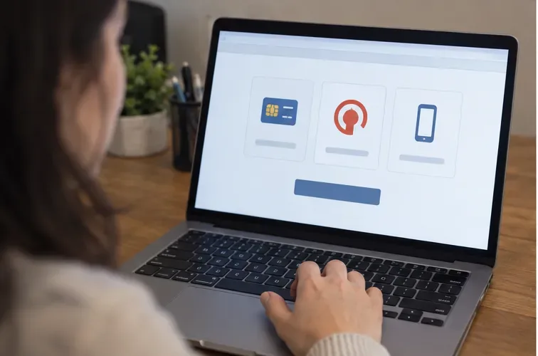 Pantalla ilustrativa con varias opciones de identificación electrónica para un trámite administrativo