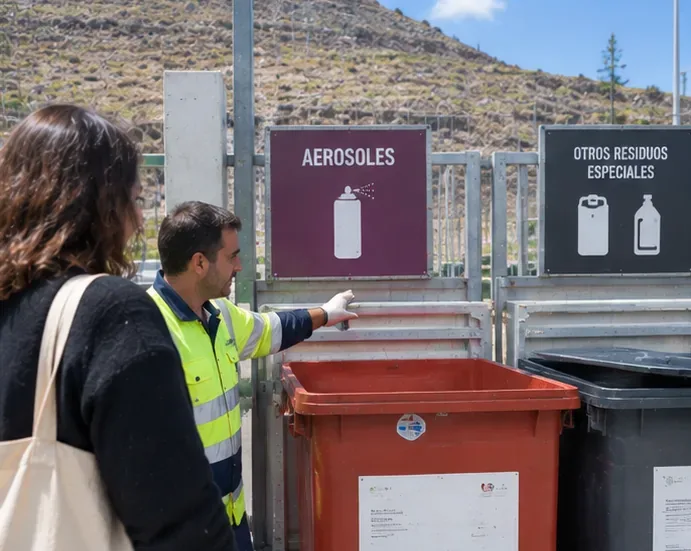 Zona de punto limpio con señal específica para aerosoles y otros residuos especiales