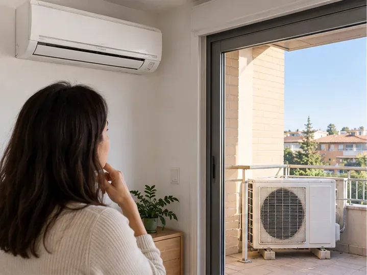 Un equipo de aire acondicionado split instalado, con unidad interior y unidad exterior visibles antes de decidir cómo retirarlo