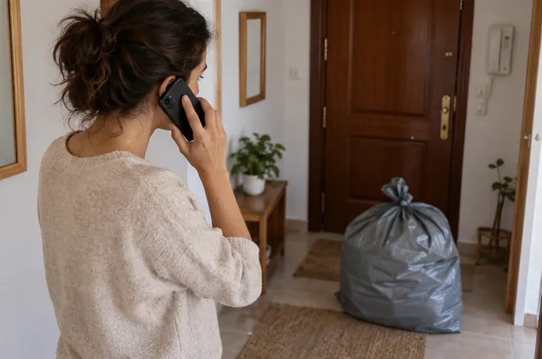 Una vecina llama al servicio municipal desde casa para confirmar la recogida de un edredón voluminoso antes de sacarlo