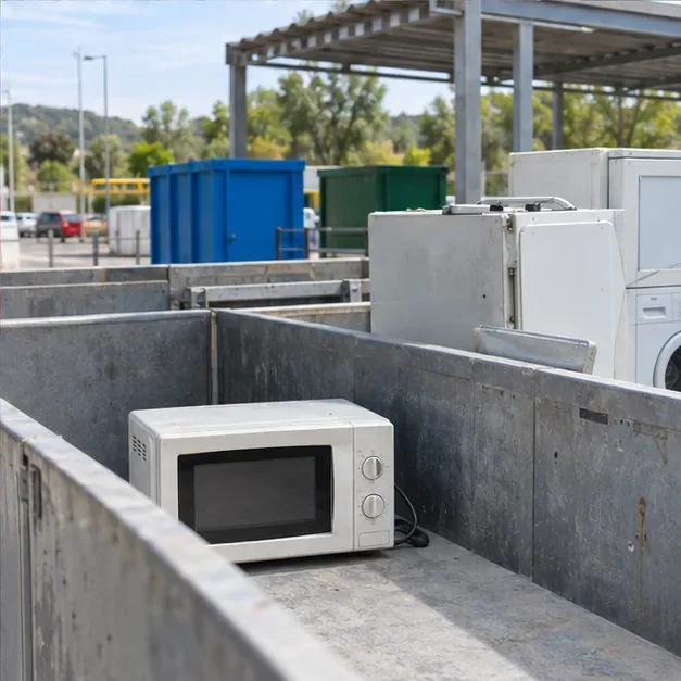 Microondas depositado en una zona de recogida de aparatos eléctricos