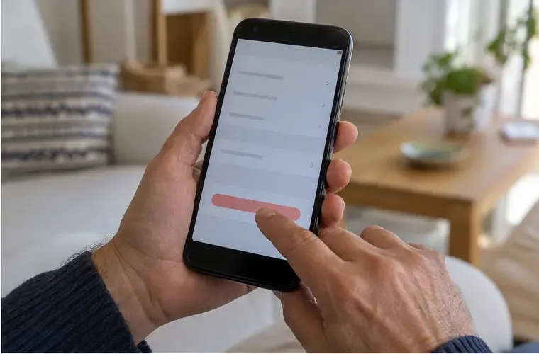 Una persona confirma el restablecimiento de fábrica en la pantalla de un teléfono móvil