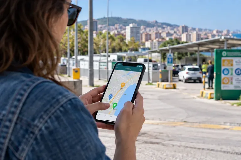 Persona consultando un mapa en el móvil para localizar una deixalleria de Badalona