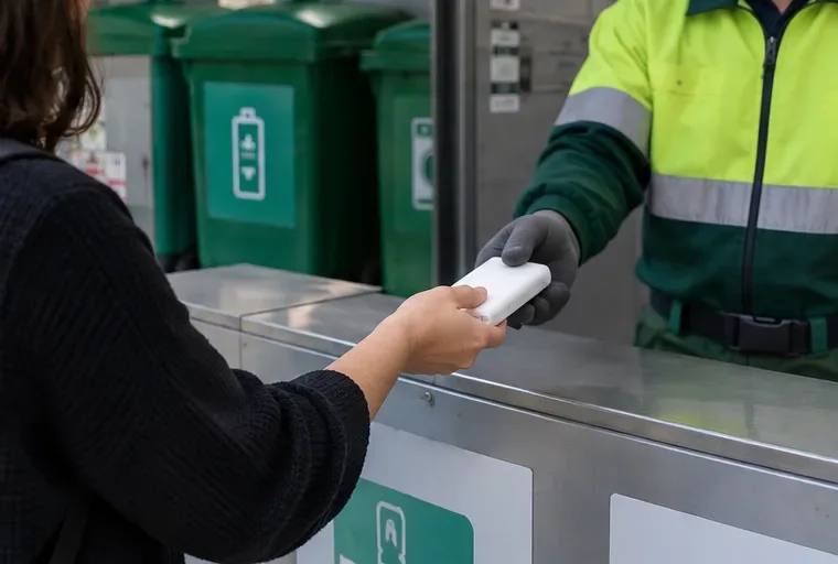 Personal del punto de recogida recibe una batería externa y la dirige hacia la fracción correspondiente.