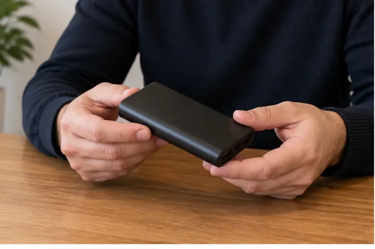Una persona revisa visualmente una batería externa negra sobre una mesa antes de llevarla a un punto de recogida